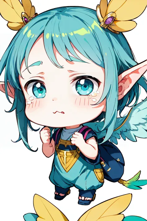 MegaKawaii EarthKawaii an anime girl with feather wings holding a ring, in the style of light turquoise and light gold, simplified and stylized portraits, undefined anatomy, goblin academia, detailed facial features, 2d game art, 15th century