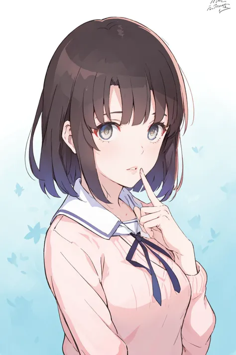 illustrator,anime,realistic,sketch,1girl,lip,Sweater,order,Blue gradient background,Neon hair,Textured crop,Canadian,(masterpiece,best quality),
