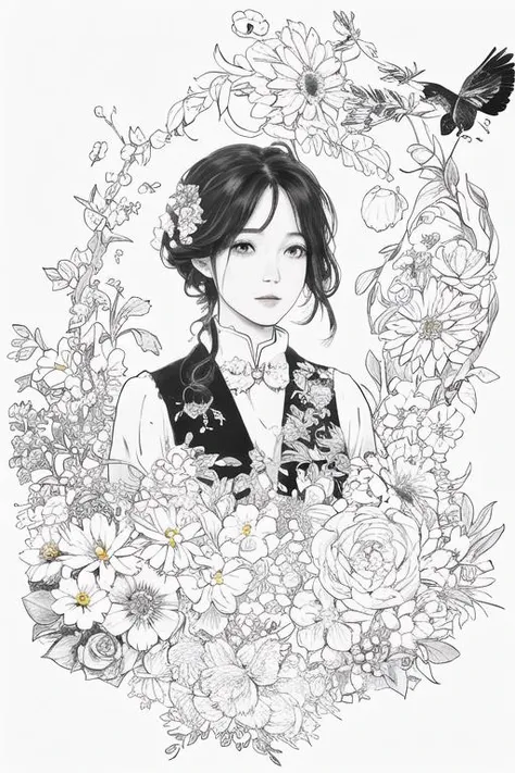 (upper body: 1.5),(white background:1.4), ((tachi-e)), original,(illustration:1.1),(best quality),(masterpiece:1.1),(extremely detailed CG unity 8k wallpaper:1.1), (colorful:0.9),(panorama shot:1.4),(full body:1.05),(solo:1.2), (ink splashing),(color splashing),((watercolor)), clear sharp focus,{ 1girl standing },((chinese style )),(flowers,woods),outdoors,rocks, looking at viewer, make happy expressions,soft smile,pure,beautyfull detailed face and eyes,beautyfull intricacy clothing decorative pattern details, black hair,black eyes, <lora:animeLineartMangaLike_v30MangaLike:1>