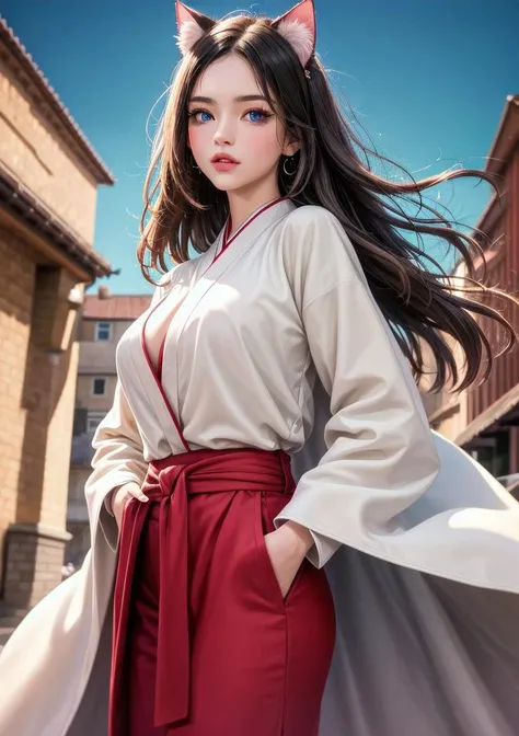 ((Highly detailed)),End product,Highly quality,Highly resolution,(Pretty eyes and face),{voluptuous}{Official art},(++Delicate facial details++),(++Delicate body details++),(Physical)(Dynamic),( 1 girl, beautiful detail eyes,beautiful detail sky, lights, dramatic angle, blue eyes, cat ears, long hair, cool, coat,hanfu,Put your hands in your pockets,beautiful girl,{{delicate face}},coat,Put your hands in your pockets),(++Fine clothes++),Official art(Extremely Fine),face light,naked:0.7, <lora:more_details:0.5>