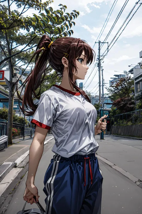 (masterpiece),(best quality), <lora:HaruhiSuzumiya:0.85>, suzumiya haruhi, white t-shirt, gym pants,  ponytail, <lora:kitakoukou:0.65> ,haruhizaka, kitakoumae, scenery, kousaten1, outdoors, scenery, KitakouNishimon, Kitakou, , kitakouseimon, outdoors, scenery,  <lora:Adddetail:0.7>