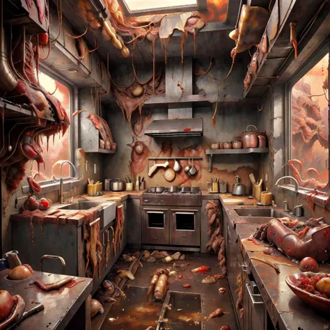 <lora:RottenTech-30:0.8>,rottentech , scifi,biohazard, filthy, miasma ,
futuristic kitchen