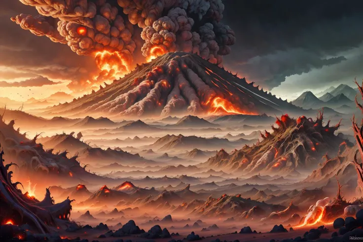 <lora:RottenTech-30:0.8>,rottentech , scifi,biohazard, filthy,
(volcano landscape) ,epic scenery ,smoke,