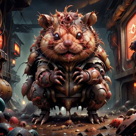<lora:RottenTech-30:0.8>,rottentech , scifi,biohazard, filthy, dry,
pokemon \(creature\), armored hamster ,