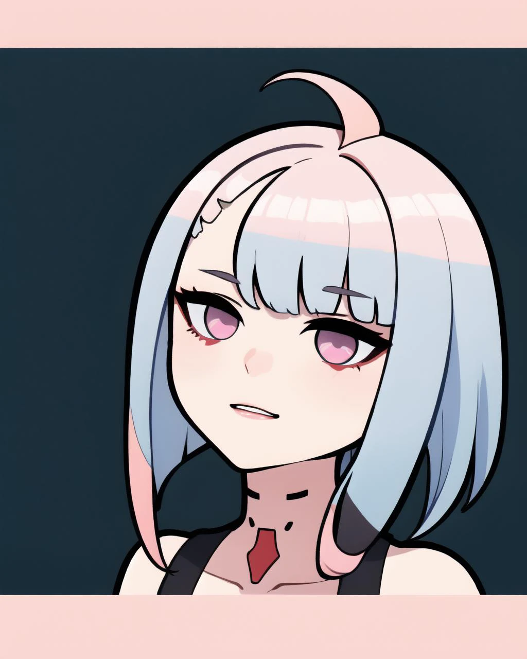 masterpiece, best quality, ultra detailed, <lora:lucy_(cyberpunk)_v10:1>, lucy \(cyberpunk\), white hair, pink hair, gradient hair, red make up, <lora:cutememe02:1>,