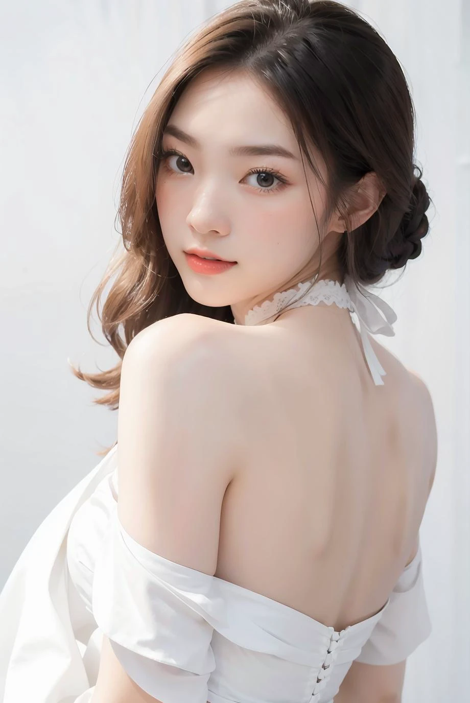 1girl, white formal long dress,white background, <lora:Heyimmint-04:1>