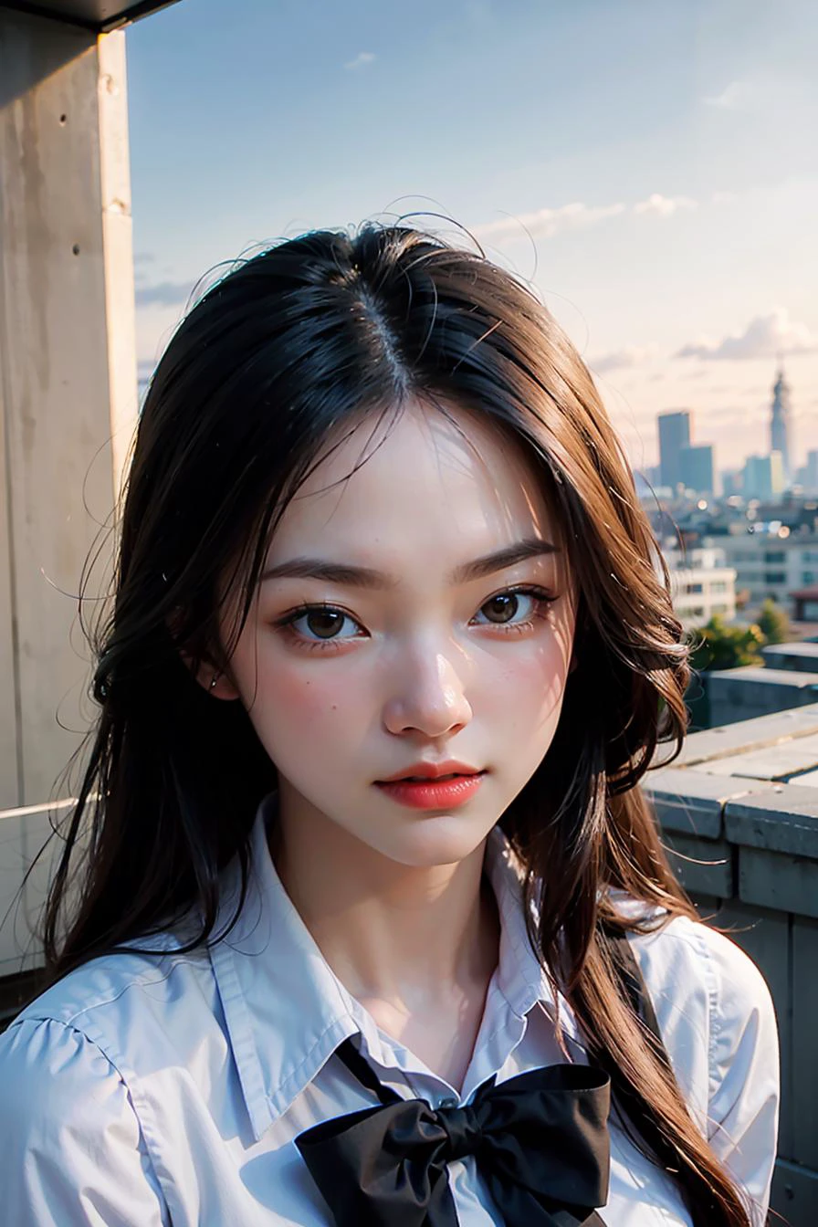 (masterpiece), best quality, perfect face, 1girl, on the rooftop, <lora:Heyimmint-02:1>