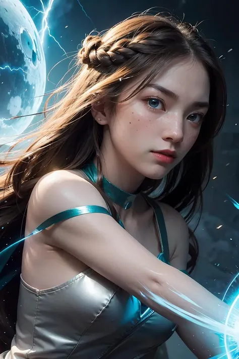 (masterpiece, best quality), game cg cinematic, 1 girl, adult (elven:0.7) woman, freckles, aquamarine eyes, dark brown dutch braid,
solo, upper body, looking up, detailed background, detailed face, ( excessive energy, storm, jolttech theme:1.1) glowing eyes, (master of time and space:1.1), timeless, circular patterns, clock, energy, standing still, clock-face in background, epic atmosphere,
<lora:Heyimmint-04:1>