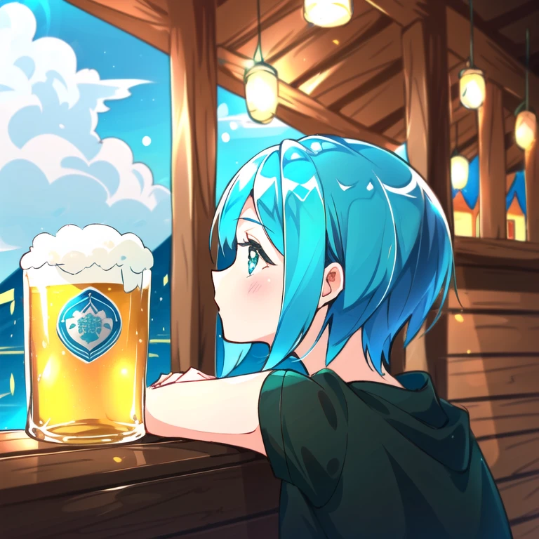 <lora:Phos-LoRA:1> phosphophyllite, phos, 1girl, short_hair, (shiny_hair:1.4), (medieval tavern, beer pint:1.1), profile