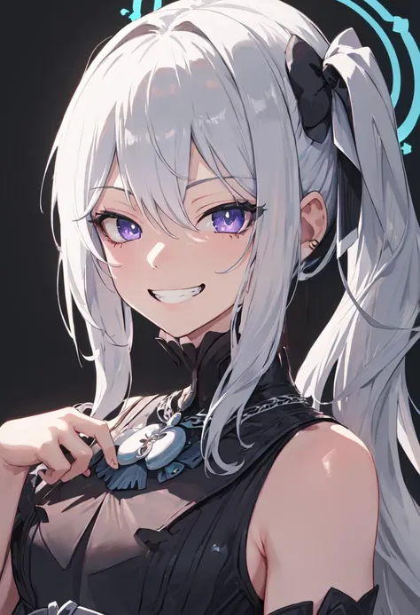 best quality, masterpiece, highres, solo, (miyako_bluearchive:1.10), evil grin, evil smile, grin, portrait, looking at viewer, 45 <lora:miyako_bluearchive:0.80>