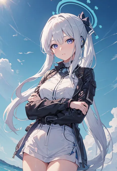 (safe:1.10), best quality, masterpiece, highres, solo, (miyako_bluearchive:1.10), crossed arms, cowboy shot, looking at viewer, 41 <lora:miyako_bluearchive:0.80>