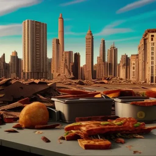 a city, ruins, food
