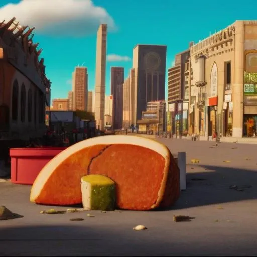 a city, ruins, food