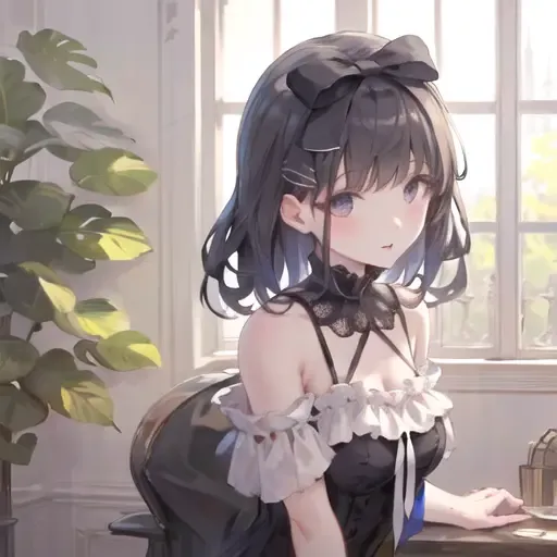 <lora:lolita_by_ariah_best-000007:0.7>,gloariah\(lora\),black hair,hair bow,flowers,((masterpiece,best quality)),1girl,