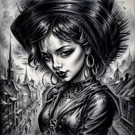 lemagny closeup portrait black goth girl, in big city<lora:lemagny2:1>