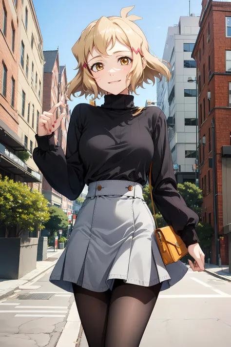 masterpiece, best quality, Hibiki , blonde hair, sweater , (black high-waist skirt) , pantyhose, outdoor, slight smile , clutch bag, perfect hands ,
<lyco:Hibiki flexible:1.0> , thflex, tachibana hibiki \(symphogear\)