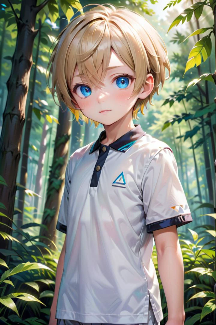 (1 boy:1.2), multicolored background,(very short hair)
crew cut,, blue eyes, masterpiece, male characters, hires,
multiple details, sky, forest, handsome, ultra detailed background, white polo shirt
beautiful eyes (vocaloid), delicate features, high light in eyes, triangle chin, (full shot:1.2), (whole body:1.2),
petite, young, juvenile, detailed beautiful boy, adorable boy, sunlight,standing
aoki, masterpiece
<lora:aoki_xl_v10:0.4>