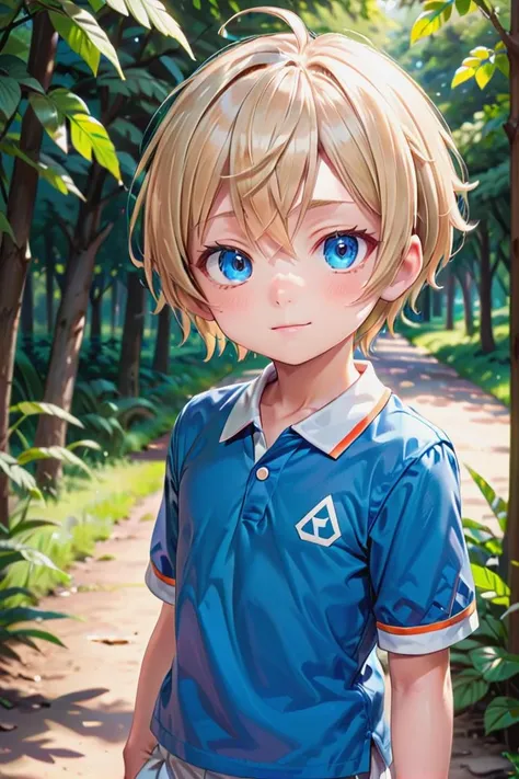 (1 boy:1.2), multicolored background,(very short hair)
crew cut,, blue eyes, masterpiece,  male characters, hires,
multiple details, sky,  forest, handsome,  ultra detailed background,  polo shirt,
beautiful eyes (vocaloid), delicate features, high light in eyes, triangle chin, (full shot:1.2), (whole body:1.2),
petite, young, juvenile, detailed beautiful little boy, adorable boy, sunlight,standing
aoki, masterpiece
 <lora:aoki_xl_v10:0.5>