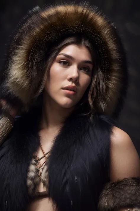 DEN_daisy_taylorMK2,
(prehistoric warrior woman hunting in a chaotic jungle with spears and arrows, (fur clothing:1.2), fur, warrior, prehistoric, cave person, (wearing fur clothes:1.2), (wearing animal skins:1.2), fur, animal skins:1.2),
bokeh, f1.4, 40mm, photorealistic, raw, 8k, textured skin, skin pores, intricate details  <lora:epi_noiseoffset2:1>, epiCRealism <lora:ClothingAdjuster3:-1>