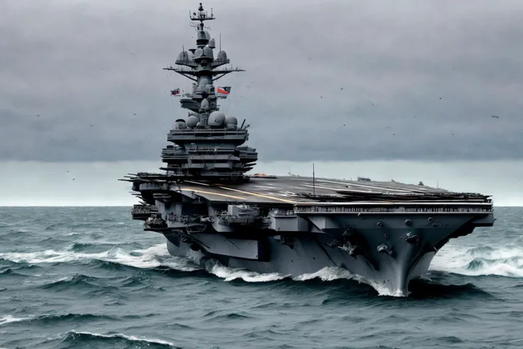 aircraft carrier in rough sea