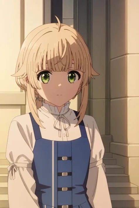 blue dress, white ribbon, white sleeves, long sleeves, white shirt, black shirt<lora:norn_greyrat_anime_s2_v2-soralz:1> norn_greyrat,bangs, blonde hair,long hair,yellow green eyes,ahoge,sidelocks,blunt bangs hair flaps,low ponytail, <lora:Towa:0.7>, Score_9, Score_8_up, Score_7_up, Score_6_up, Score_5_up, Score_4_up, BREAK,1girl in full growth, best quality, masterpiece, ultra-detailed, high quality,good quality,1 girl,(master piece,high resolution, ultra detailed,8K,16K),look at viewer