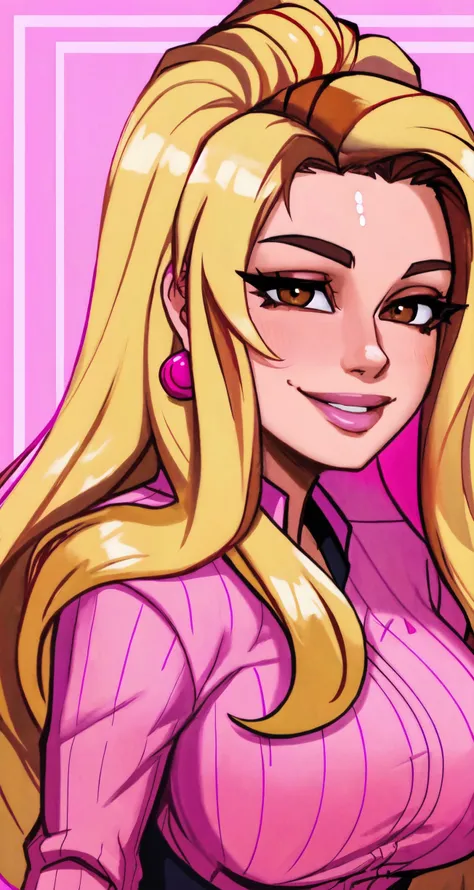 yael bar zohar face, realistic, brown eyes, blond hair, lips, long hair, centered, looking at viewer, wearing Magenta shirt, 
masterpiece, professional, black hair, pinstripe pattern, smile,
closeup, (tremendous:0.9), [cartoon, drawing, anime :realistic, real life, hyper realistic:0.25],
 <lora:yael_bar_zohar_1.0:1>