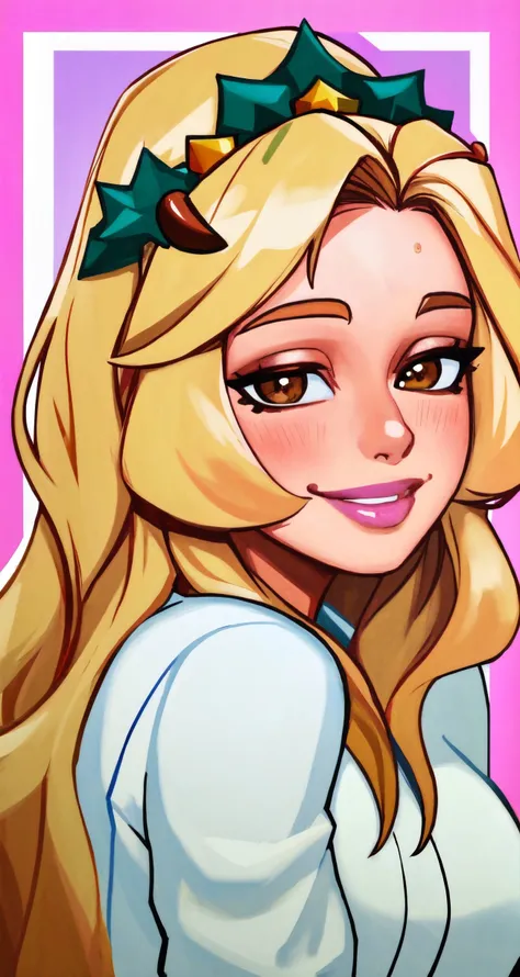 yael bar zohar face, realistic, brown eyes, blond hair, lips, long hair, centered, looking at viewer, wearing Peach shirt, 
masterpiece, professional, dark blue hair, camouflage, smile,
closeup, (festive:0.9), [cartoon, drawing, anime :realistic, real life, hyper realistic:0.35],
 <lora:yael_bar_zohar_1.0:1>