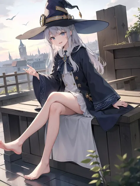 masterpiece,1girl,solo,elaina,
(darkblue style costume, majo costume, witch hat, brooch:1.6),
small breasts,
light smile, holding knees
bull body,bottom-up perspective,
outdoor, clock tower, night, moon
white dress,blue ribbon,
<lora:majoNoTabitabiElaina_v30:0.3>,
peaceful, serene, quiet, tranquil, remote, secluded, resourcefulness, observation, adaptability, creativity, imagination, artistry, awe, inspiration, wonder, gratitude, appreciation, relaxation, enjoyment, rejuvenation, mindfulness, awareness, connection, harmony, balance,
texture, detail, realism, depth, perspective, composition, color, light, shadow, reflection, refraction, tone, contrast, foreground, middle ground, background, naturalistic, figurative, representational, impressionistic, expressionistic, abstract, innovative, experimental, unique
