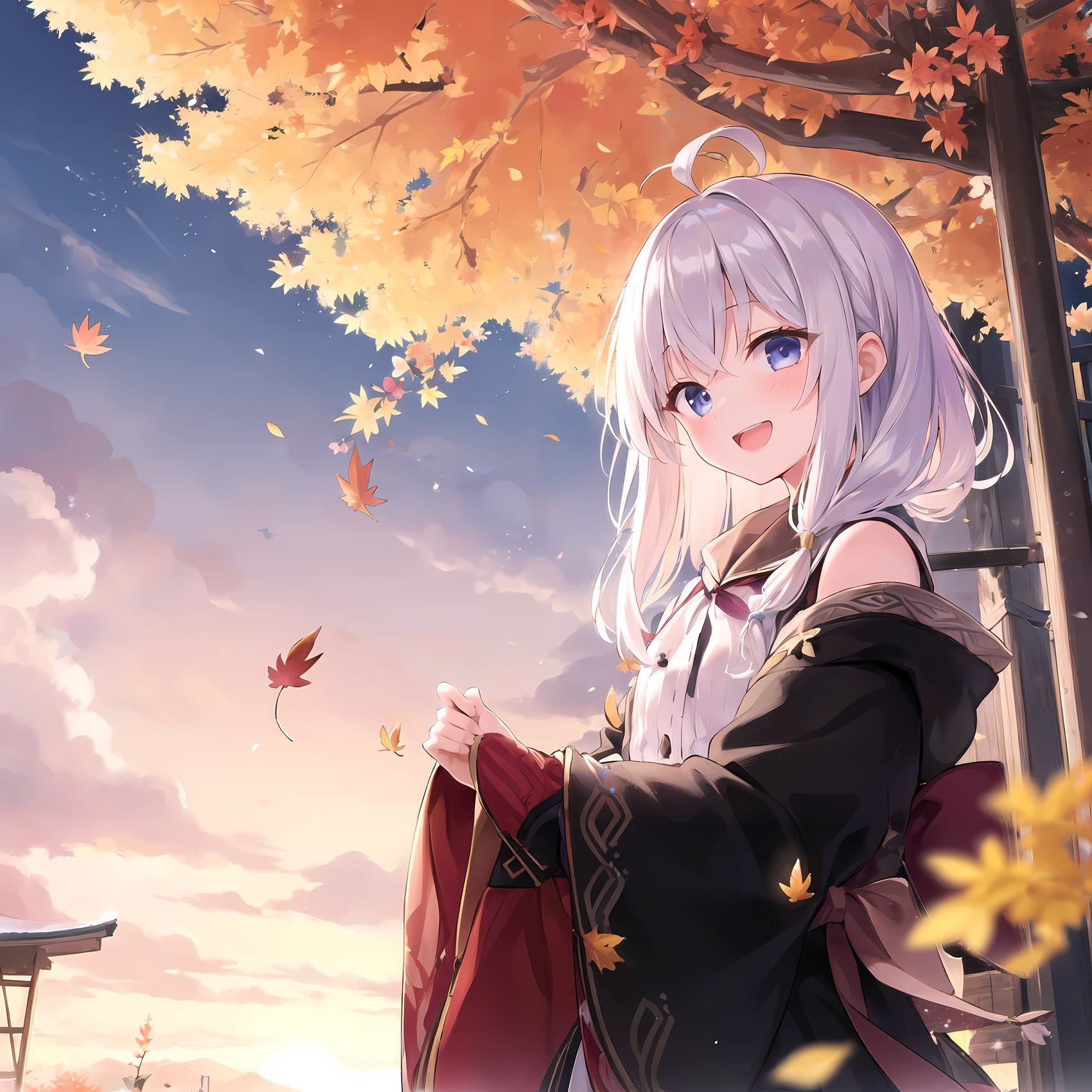 ((masterpiece,best quality,detailed)), 1girl, solo, elaina \(majo no tabitabi\), <lora:majoNoTabitabiElaina_v30Lowfit:0.7>, yellow tulip, setsubun, summer uniform, ginkgo, evening, falling petals, sunset, susuki grass, autumn, skiing,maple leaf, cold,hanami, :D