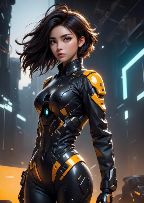 1girl, dash,   (perspective , from above, wide angle)
surreal mecha core,   minimalistic, detailed , realistic,
  cleavage 
shadow, dramatic lighting 
  dystopia, grungy, industrial, messy short hair, science-fiction
( 8k  art by Benedick Bana ,     )