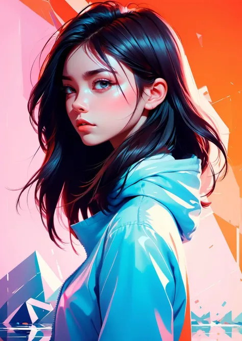 1girl  
reflections, shattered glass
gradient color 
(masterpiece, best quality, flat digital painting by Keith Negley Ilya Kuvshinov)