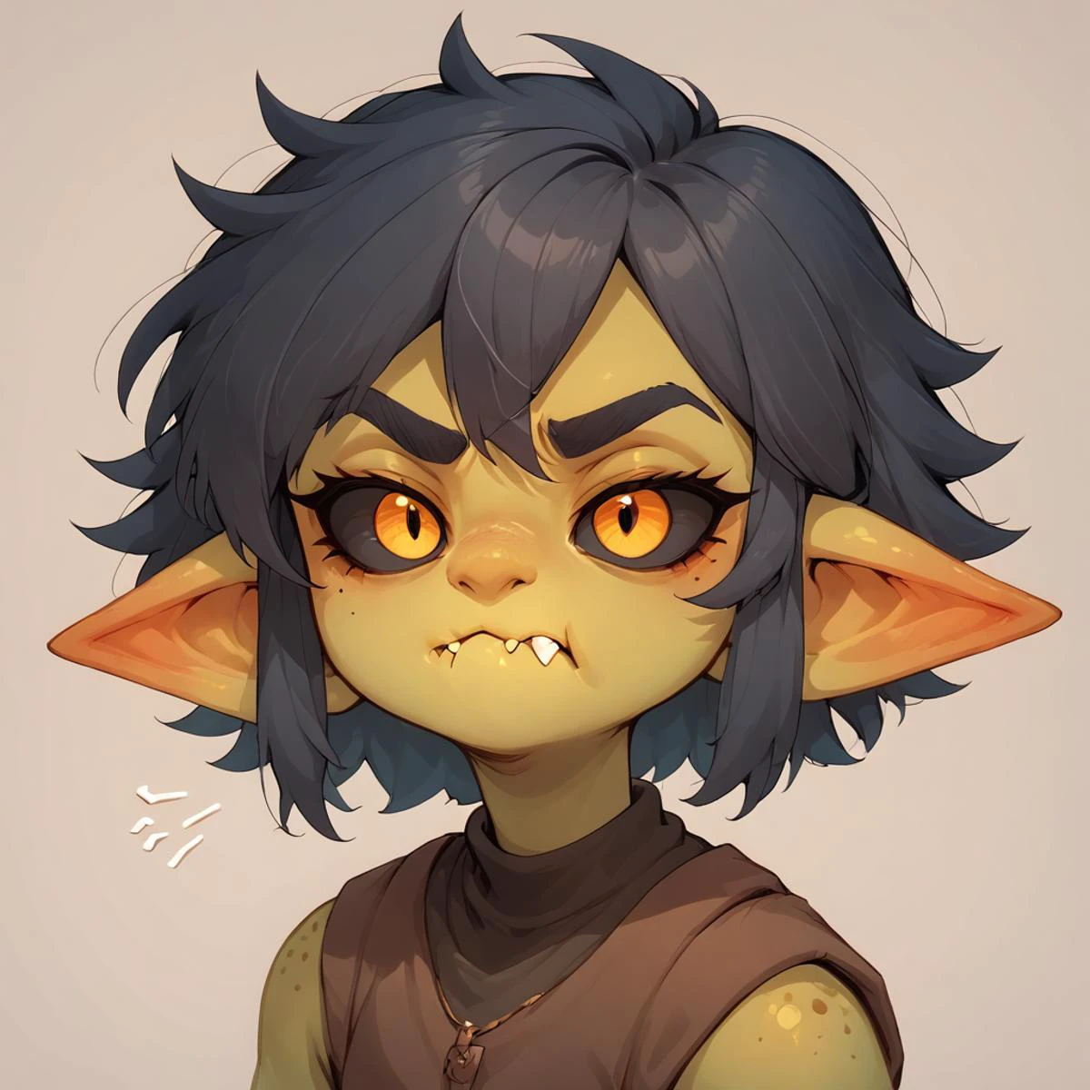 score_9, score_8_up, score_7_up, score_6_up, score_5_up, Gaby, pout, :t, closed mouth, upper body <lora:Gaby_the_goblin_0.4:0.8> <lora:Pout_XLPD:1.2>