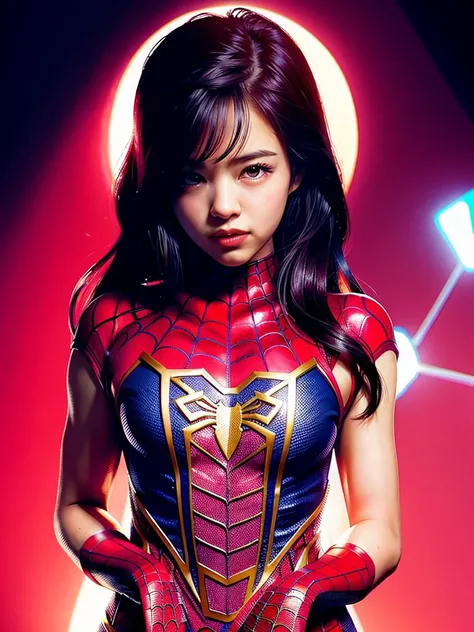 <lora:jennieBlackpink_v1:1>  spider-man,  1girl,
