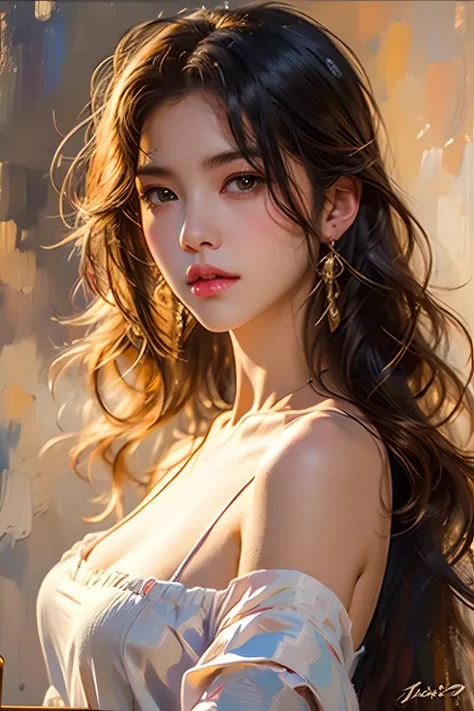 <lora:æ¼äº®ç·å©:0.7>,a painting of a woman with long hair and a white dress on her body,with a pink lip,