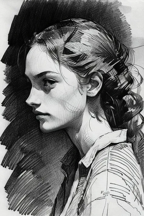 pencil portrait, profile of a slender sexy girl