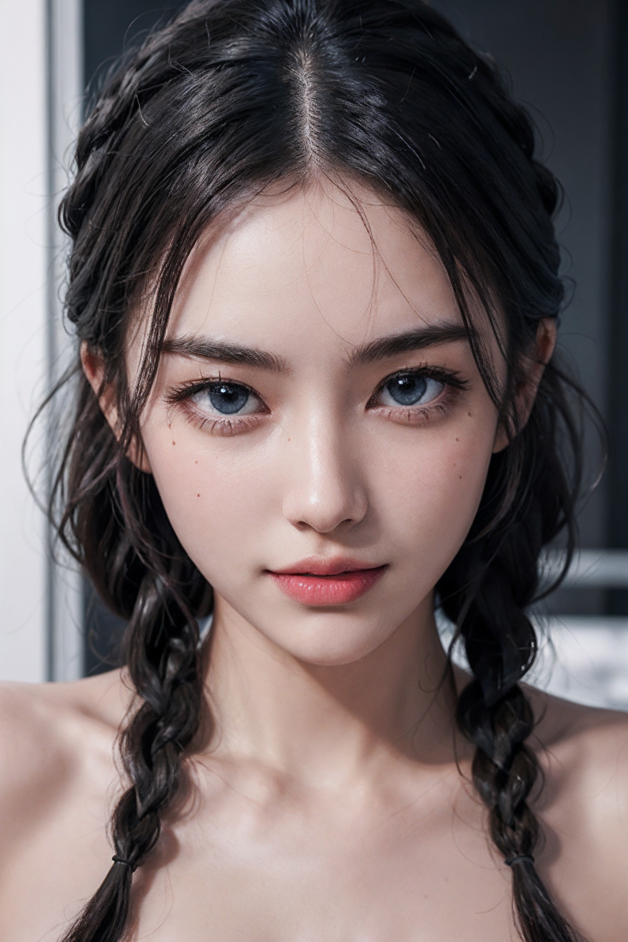 A woman with long hair and a braid in a black dress - SeaArt AI