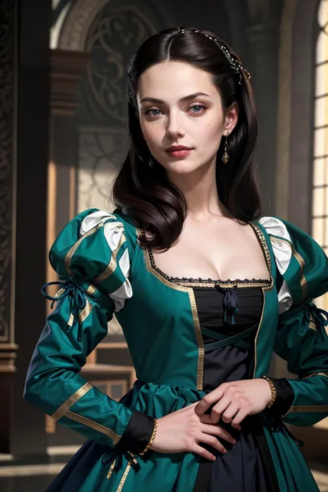((Masterpiece, best quality)), edgQuality,((dark hair)),hands on hip,smirk,smug,
edgRenaissance, a woman in a dress posing for a picture ,wearing edgRenaissance
<lora:edgRenaissanceDress1:1>