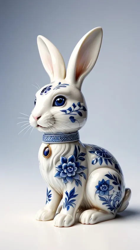 Movie Style, the cutest blue and white porcelain, cultural relic in the world, rabbit  in blue and white porcelain style, cultural relic,white background, 3d printed, hdr, 8k, intricate details, cinematic light, sharp focus, vibrant color scheme, atmospheric perspective,  <lora:ral-varnish:0.8>