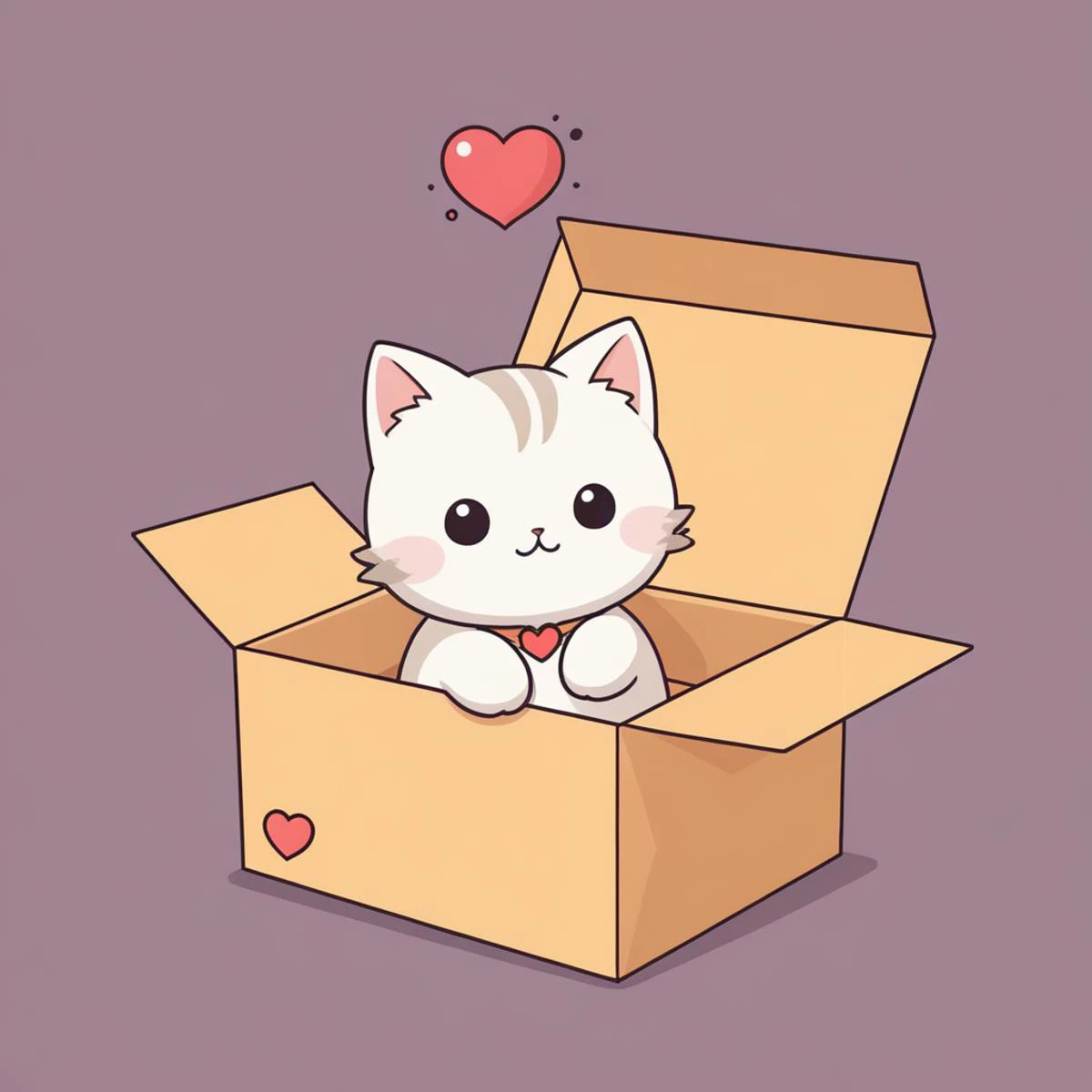 minimalist design anime artwork a cute little cat, in a box with a heart pattern  . anime style, key visual, vibrant, studio anime, highly detailed . clean, simple, restrained, elegant