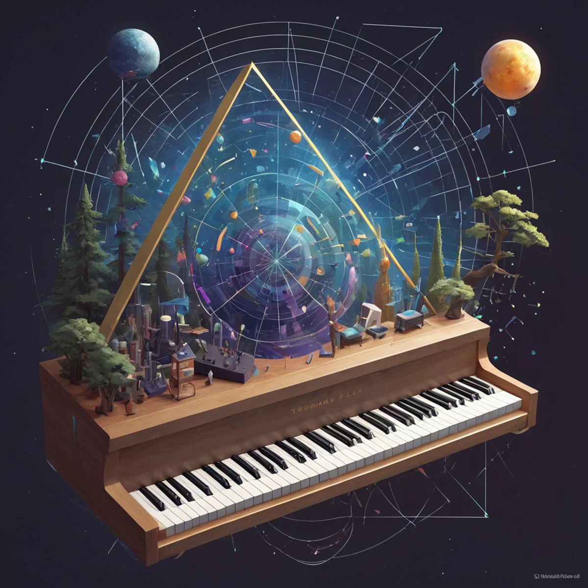 low poly'' wizard of analog synthesizer'' cover art golden ratio, bard flack, thomas kinkade, sam spratt, ferdinand knab, makoto shinkai and lois van baarle, art
