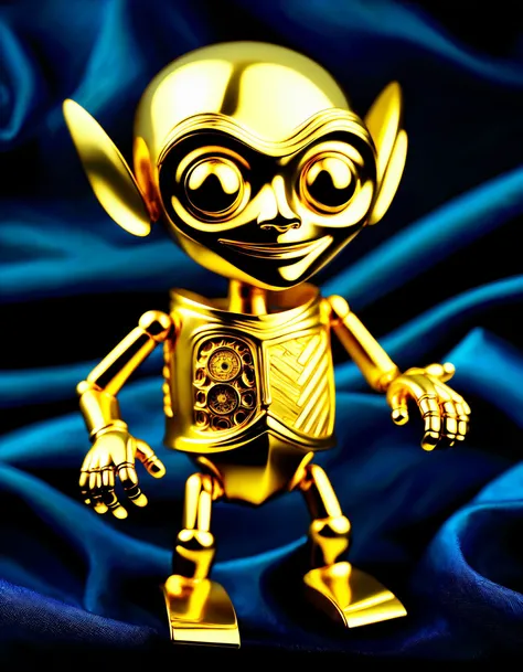 a Deep Demiurge of Polished gold Cheerful visage Storybook miniature Articulated joints