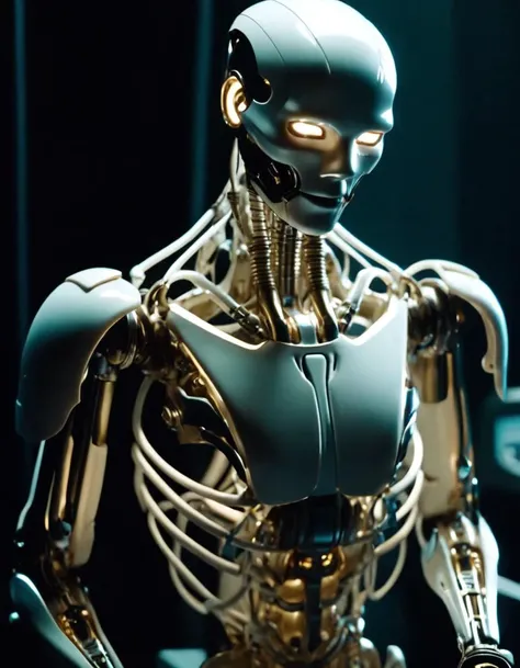 cinematic still Technical gear, Sharp whiskers, soft lighting, Cybernetic organism, Harsh light, Fairy tale, Articulated joints, Reflective surfaces, Lustrous surface . emotional, harmonious, vignette, 4k epic detailed, shot on kodak, 35mm photo, sharp focus, high budget, cinemascope, moody, epic, gorgeous, film grain, grainy