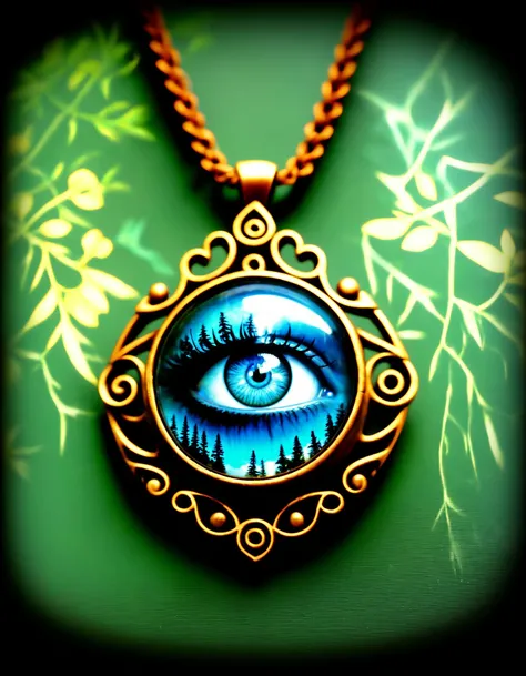a Deep Demiurge of Intricate eye Threatening sky Botanical necklace Enchanted forest