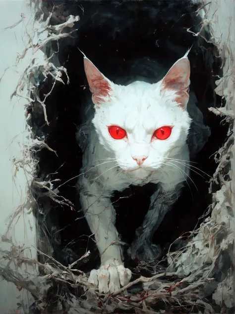 soulslike video game style, challenging combat, interconnected world, dark fantasy setting intense red eyes, romanticism artwork, a faint halo of glowing light shines, vdragan bibin, a photorealistic painting inspired by filip hodas, anime visual of a cat