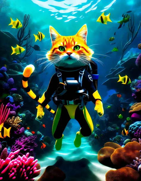 Enhanced Soveriegnty of Sharp whiskers Underwater radiance Strategic pose Sandy trails