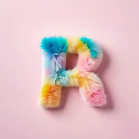 Layout design, letter "A" made of colorful fur, delicate and fluffy plush texture, super cute, soft design, candy color, natural lighting, light background