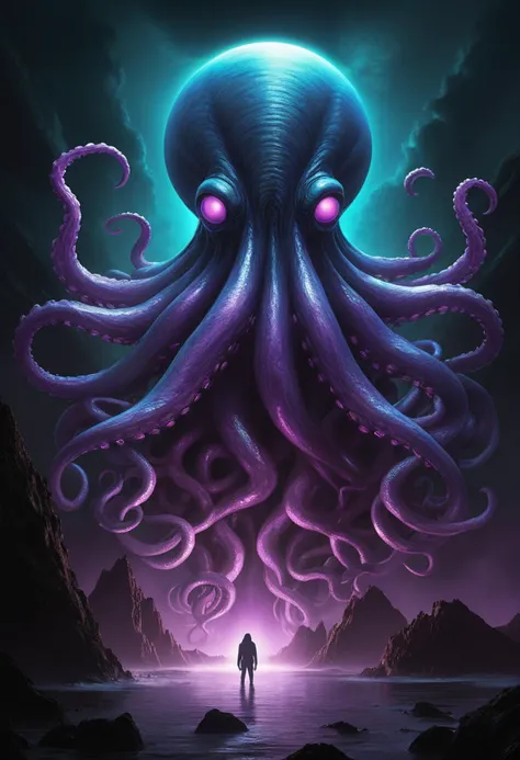 Exploring further, the twist of the monster's body adds a touch of vulnerability to its unnervingly intimidating essence. The color planet transitions blur the boundaries between danger and fear, whilst the glowing tentacles redefine the monster's mystique. A surreal atmosphere blends in the blue-violet spectacle, capturing attention to its lurking presence