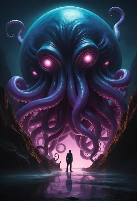 Exploring further, the twist of the monster's body adds a touch of vulnerability to its unnervingly intimidating essence. The color planet transitions blur the boundaries between danger and fear, whilst the glowing tentacles redefine the monster's mystique. A surreal atmosphere blends in the blue-violet spectacle, capturing attention to its lurking presence