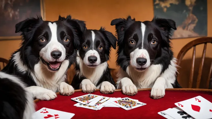 creative photo of border collies playing poker