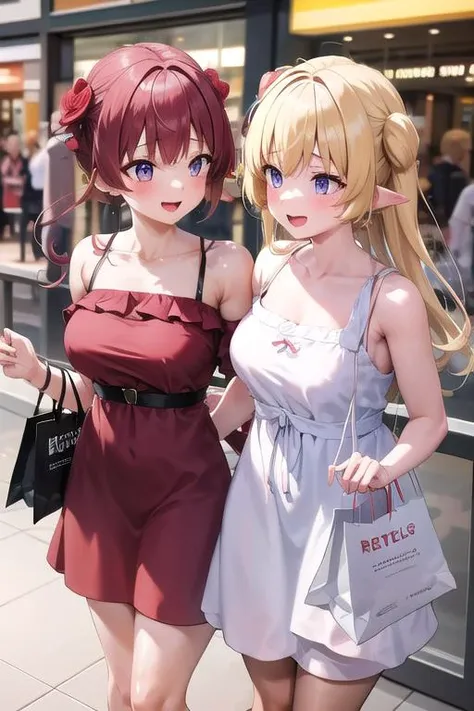 masterpiece, best quality, highres, 2girls, shopping mall, shopping bag
AND 2girls, shopping mall, shopping bag, Houshou Marine, red dress, red hair, <lora:houshouMarine5Outfits_v20:0.7>
AND 2girls, shopping mall, shopping bag, Watame, white dress, blond hair, <lora:tsunomakiWatame4Outfits_v30:0.7>